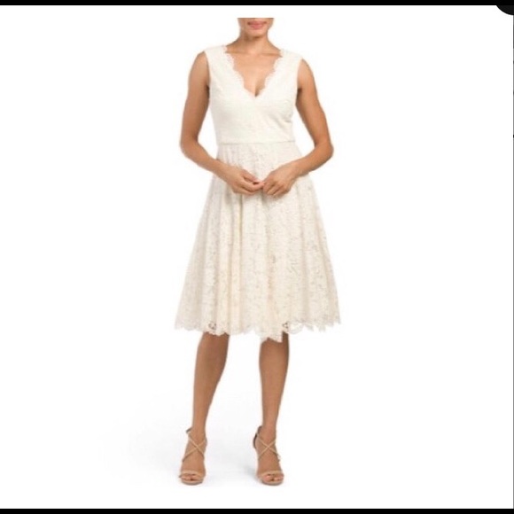 Vera Wang Womens Lace Scalloped Hem Cocktail Dress Ivory 12